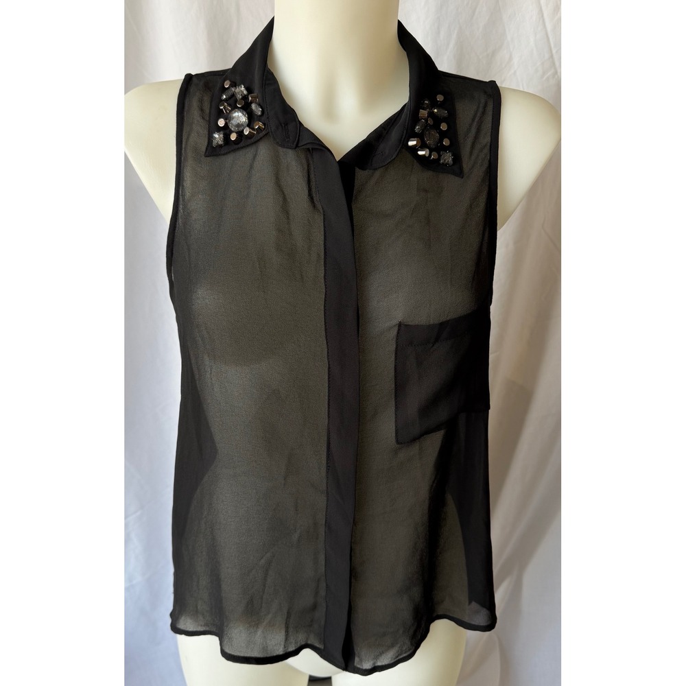 Six Degrees Sheer‎ Goth Sleeveless Black Embellished Open Back Festival Medium